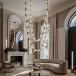 Modern Alabaster Chain Link Chandelier with Brass Accents