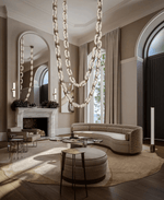 Modern Alabaster Chain Link Chandelier with Brass Accents