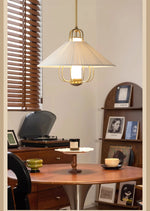 Chantelle Pendant Light – Pleated Fabric Shade with Gold Frame