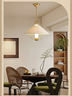 Chantelle Pendant Light – Pleated Fabric Shade with Gold Frame