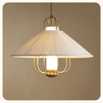 Chantelle Pendant Light – Pleated Fabric Shade with Gold Frame