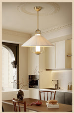 Chantelle Pendant Light – Pleated Fabric Shade with Gold Frame