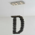 Charcoal Sculptural Linear Chandelier in Black Iron for Modern Interiors