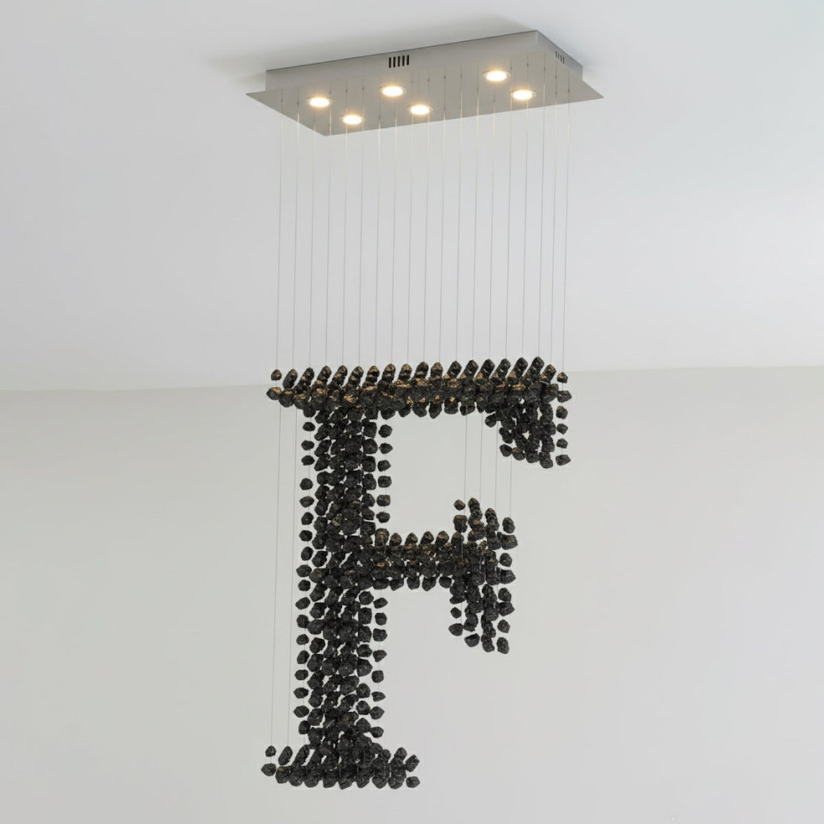 Charcoal Sculptural Linear Chandelier in Black Iron for Modern Interiors