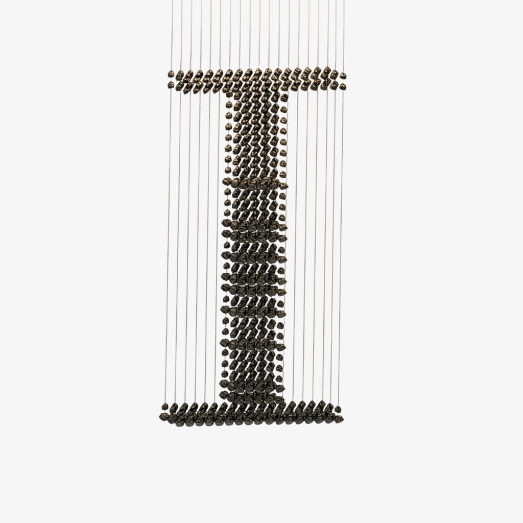 Charcoal Linear Chandelier with Handcrafted Stone Accents