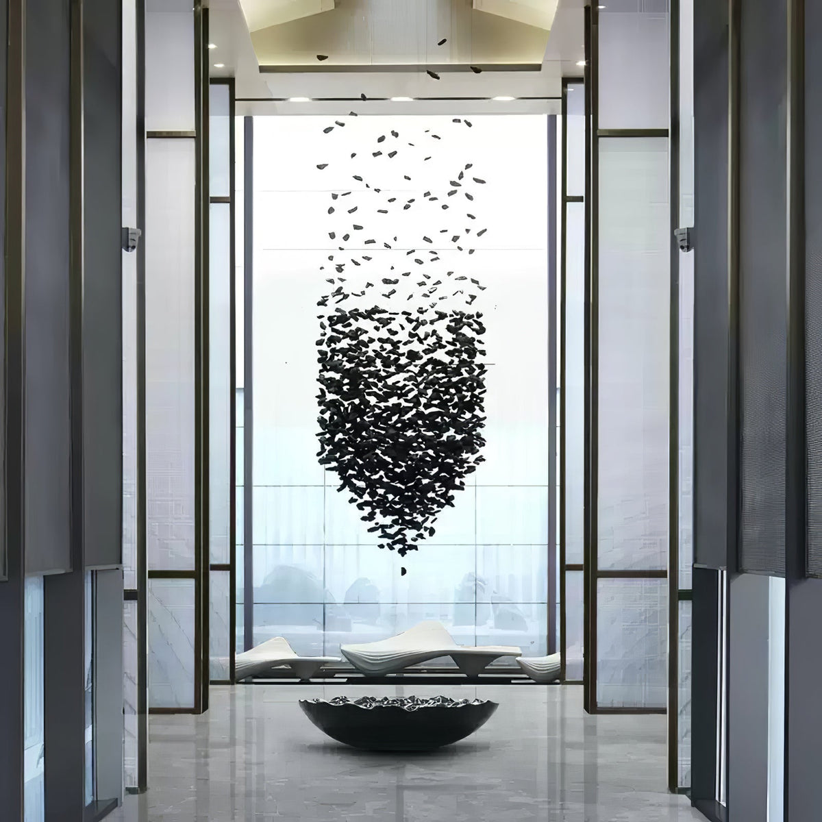 Charcoal Cascade Pixel Chandelier – Modern Stone LED Pendant for Living and Dining Spaces