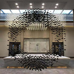 Charcoal Cascade Pixel Chandelier – Modern Stone LED Pendant for Living and Dining Spaces