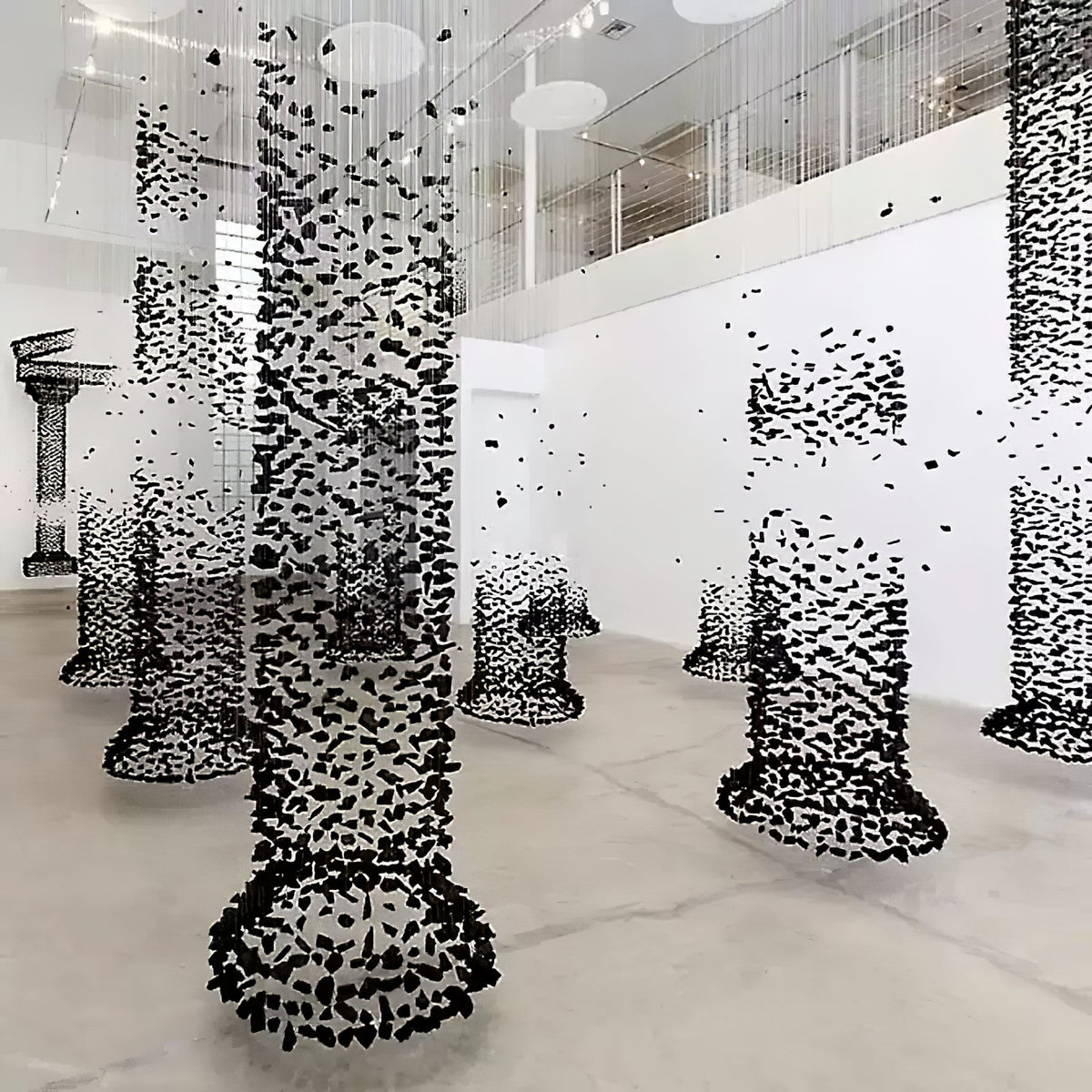 Charcoal Cascade Pixel Chandelier – Modern Stone LED Pendant for Living and Dining Spaces