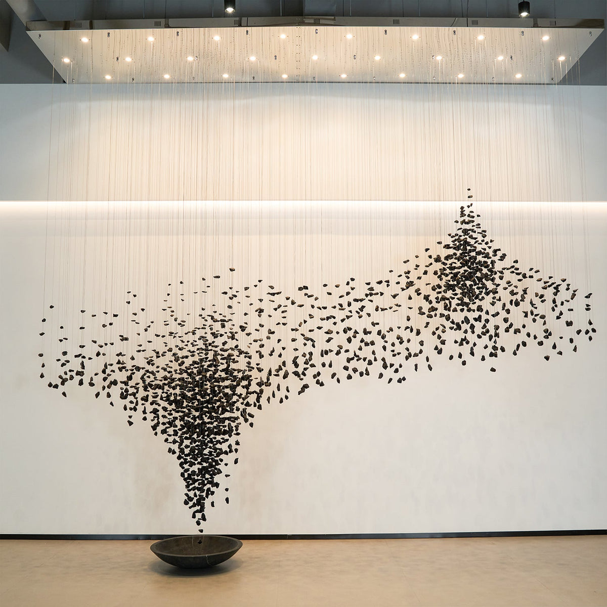 Charcoal Hourglass Chandelier — Modern Stone Pendant for Grand Interiors