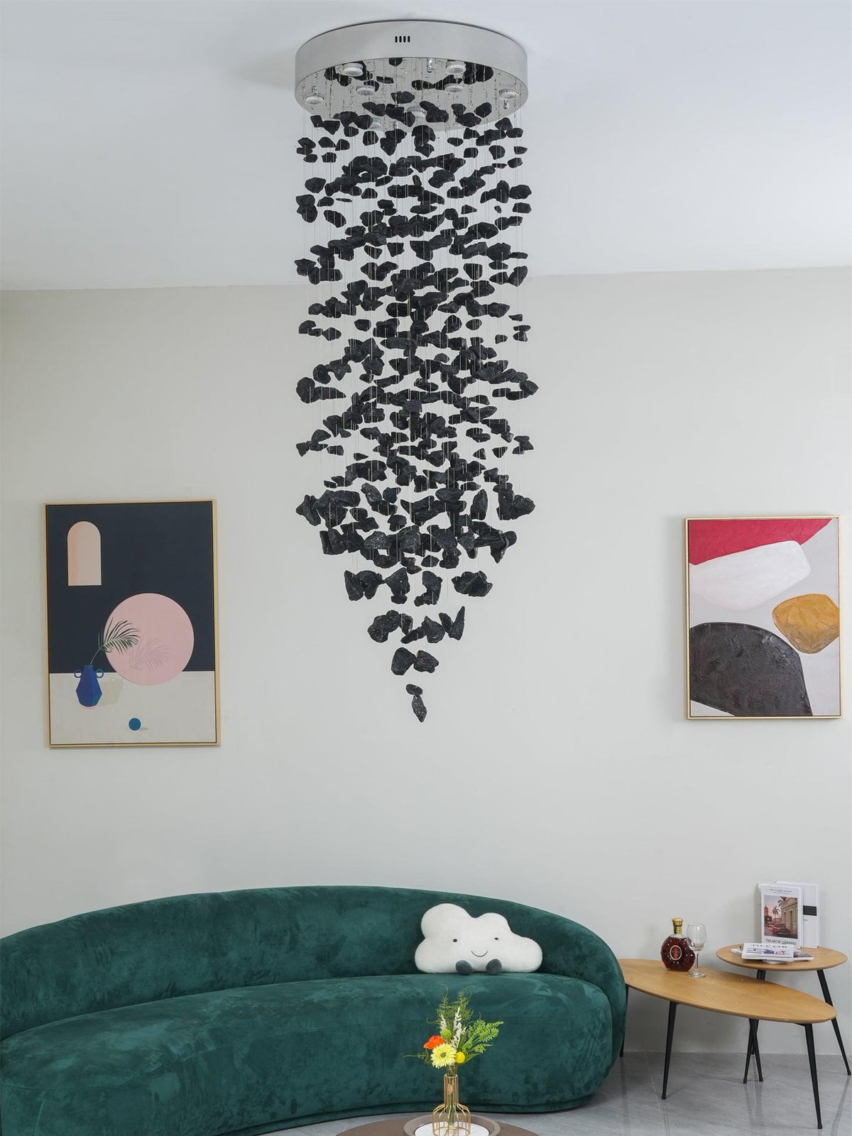 Charcoal Linear Chandelier with Integrated LED – Modern Art Pendant for Dining and Living Spaces