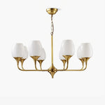 Charlie Eight-Light Brass Chandelier with Glass Shades for Dining and Living Rooms