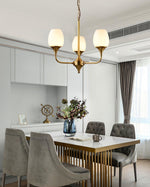 Charlie Eight-Light Brass Chandelier with Glass Shades for Dining and Living Rooms