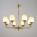 Charlie Eight-Light Brass Chandelier with Glass Shades for Dining and Living Rooms