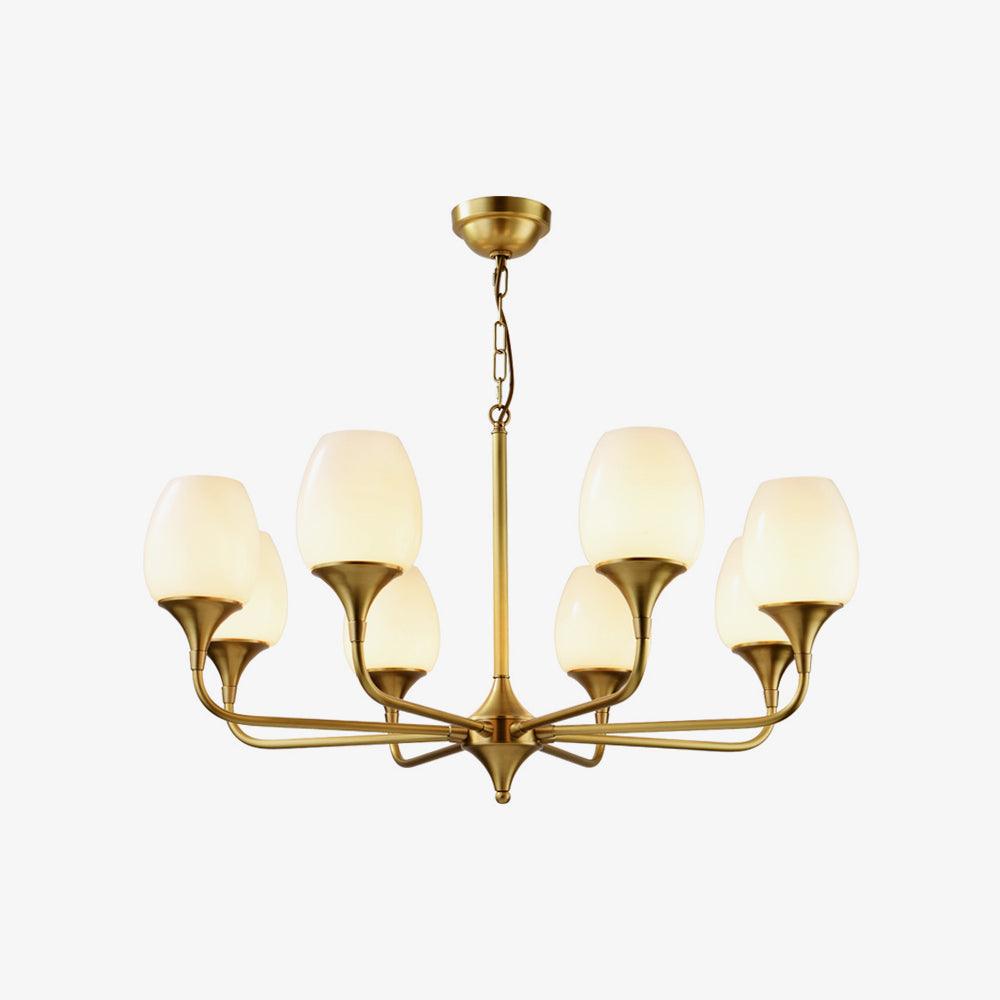 Charlie Eight-Light Brass Chandelier with Glass Shades for Dining and Living Rooms