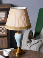 Chaslyn Desk Lamp – Blue Ceramic & Brass Table Lamp with Beige Fabric Shade
