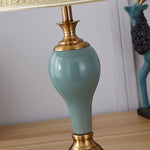 Chaslyn Desk Lamp – Blue Ceramic & Brass Table Lamp with Beige Fabric Shade