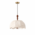 Elowen Blossom Lantern Pendant Light – Fabric Shade with Wood Accents