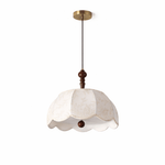 Elowen Blossom Lantern Pendant Light – Fabric Shade with Wood Accents
