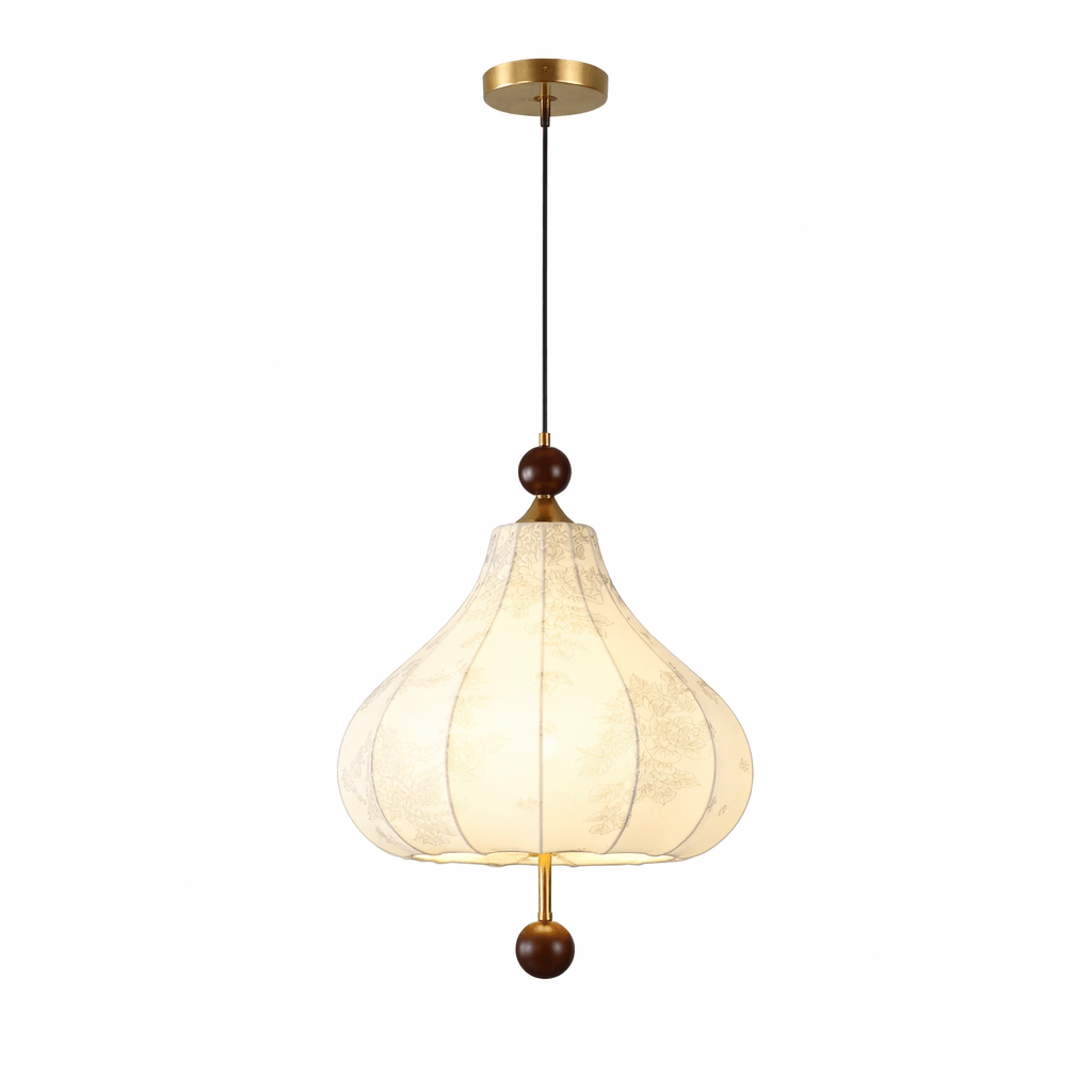 Maribel Floral Fabric Pendant Light with Wooden Accents