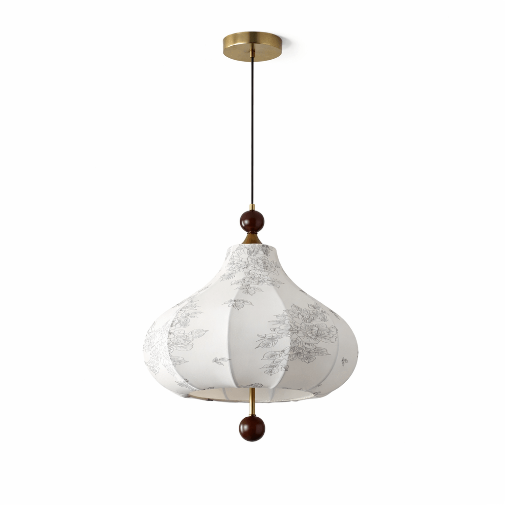 Maribel Floral Fabric Pendant Light with Wooden Accents