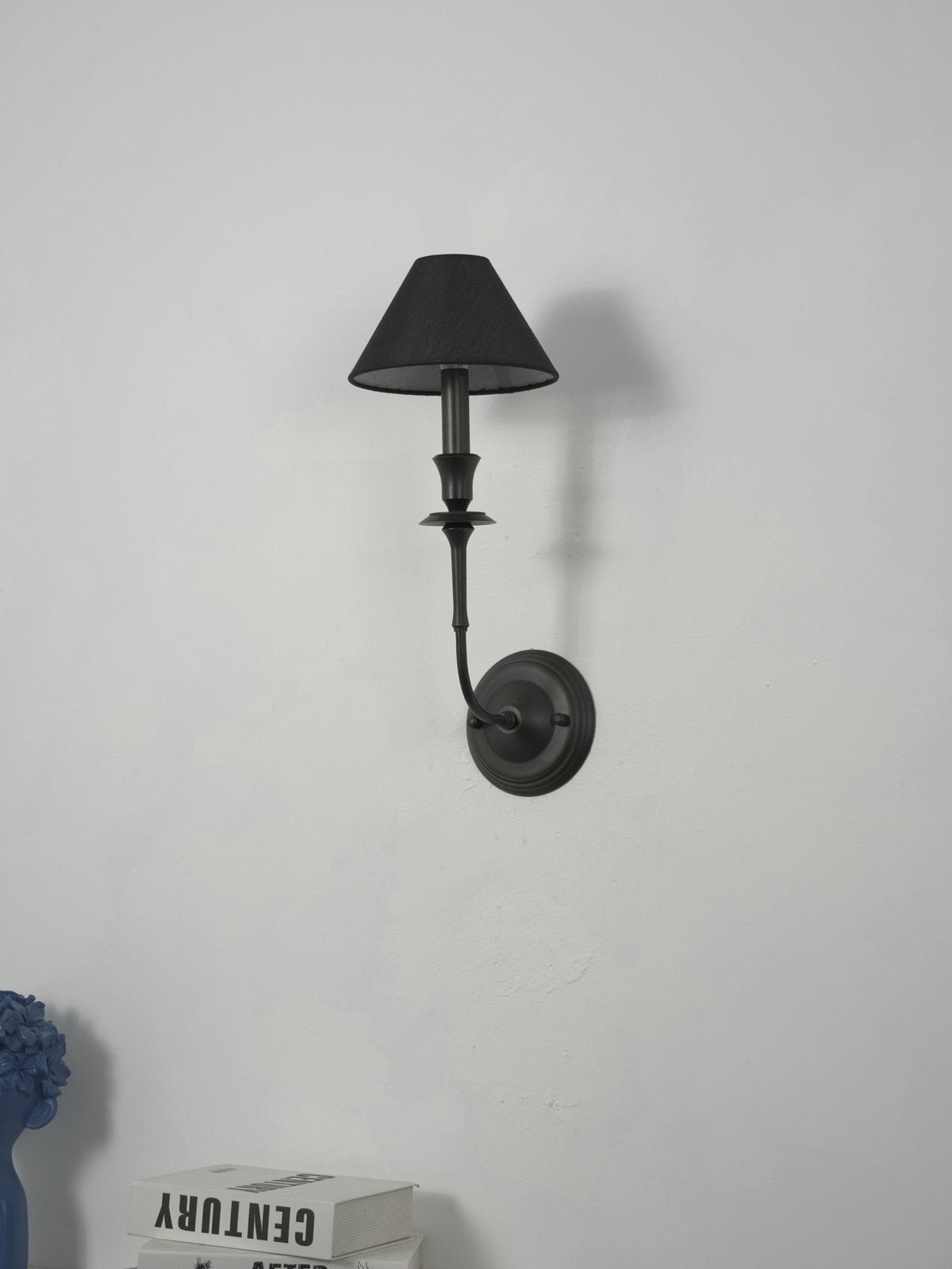 Chester Wall Sconce – Modern Black Metal & Fabric Shade for Bedroom and Living Room