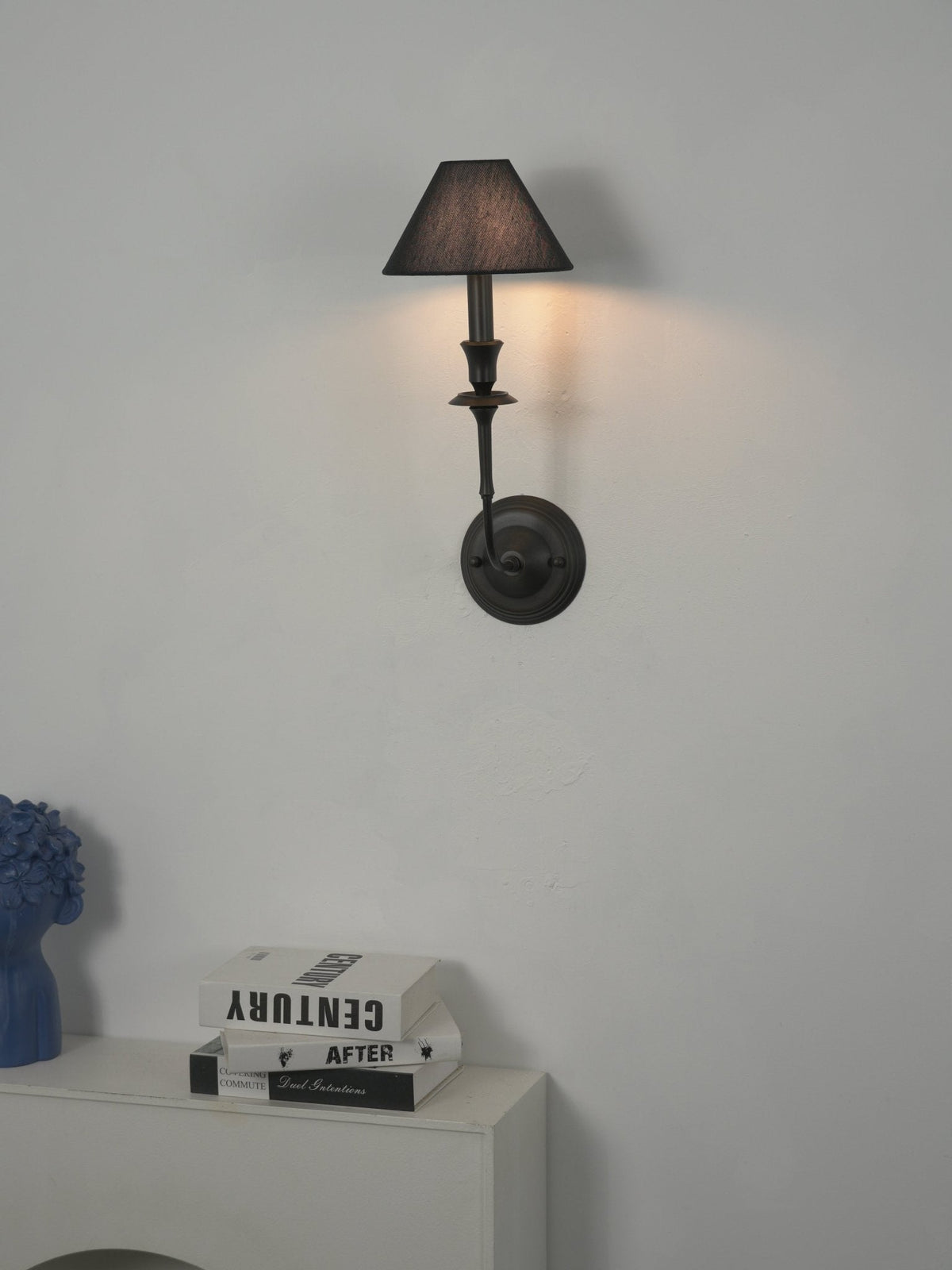 Chester Wall Sconce – Modern Black Metal & Fabric Shade for Bedroom and Living Room