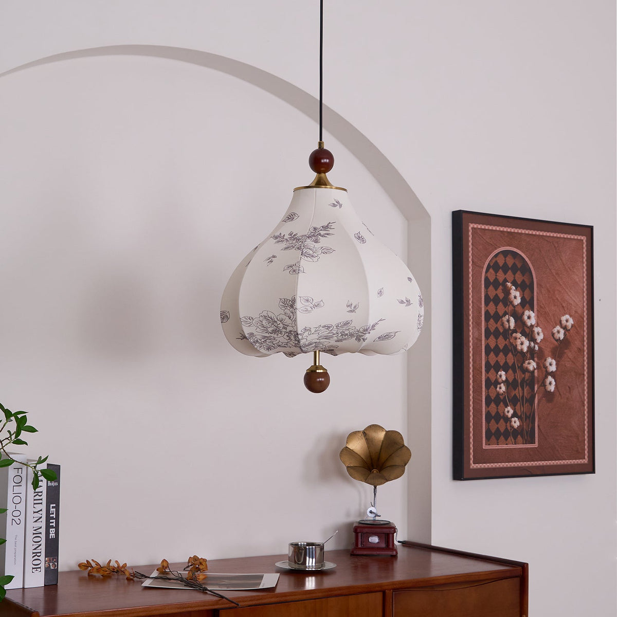 Chestnut Bloom Designer Pendant Light with Walnut and Gold Finish