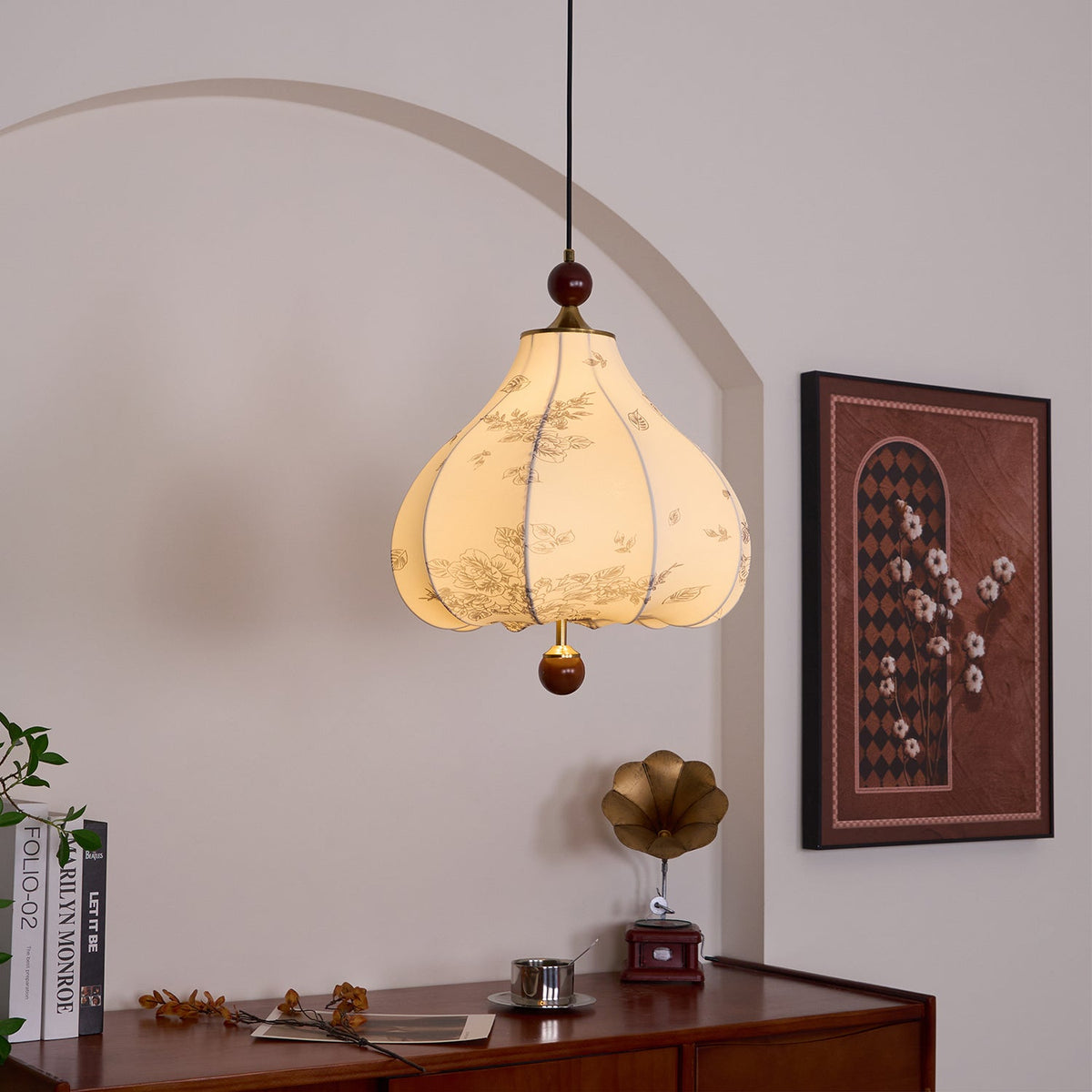Chestnut Bloom Designer Pendant Light with Walnut and Gold Finish
