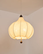 Chestnut Fabric Pendant Light – Warm Beige Shade with Walnut Accents for Living Spaces