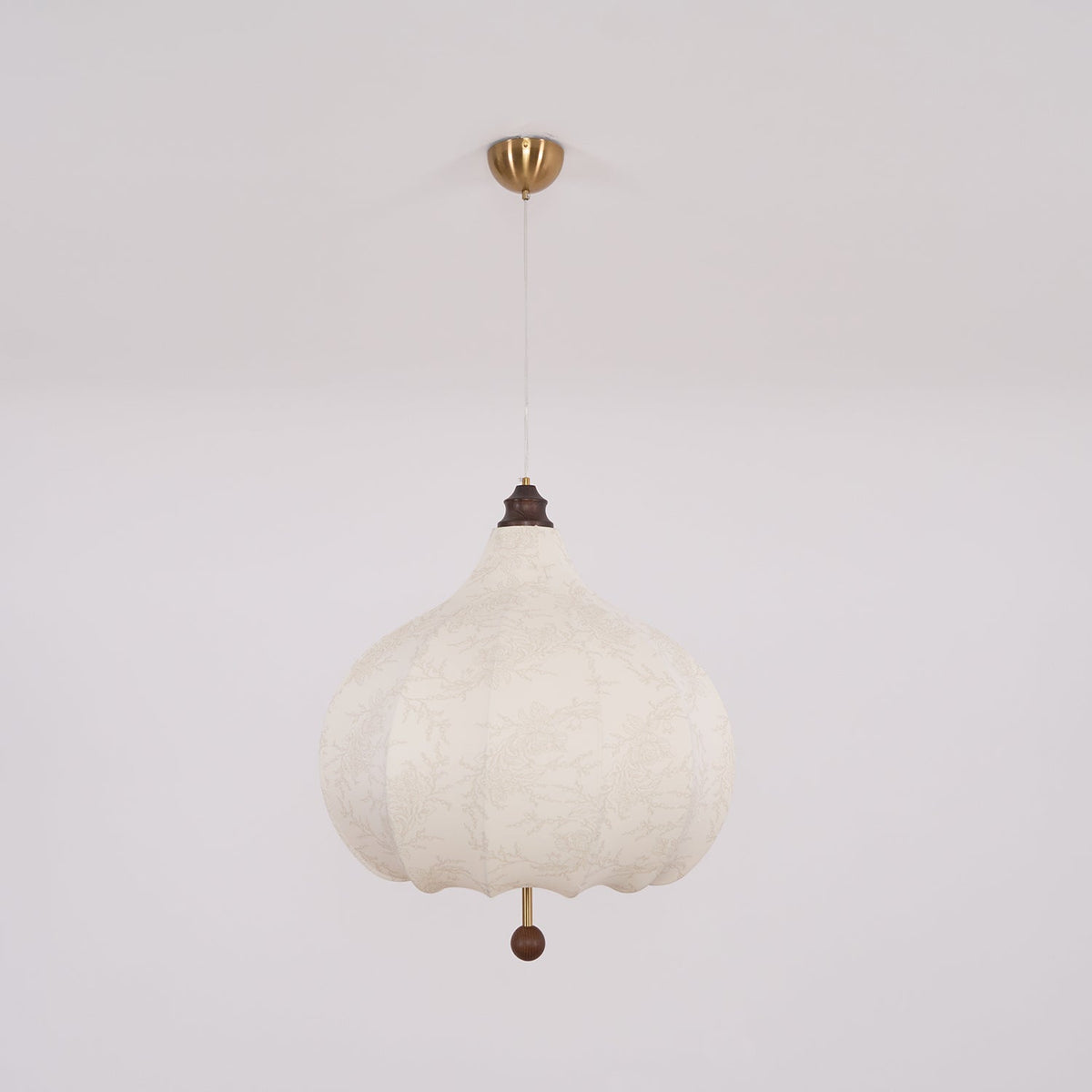 Chestnut Fabric Pendant Light – Warm Beige Shade with Walnut Accents for Living Spaces