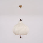 Chestnut Fabric Pendant Light – Warm Beige Shade with Walnut Accents for Living Spaces