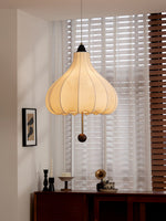 Chestnut Fabric Pendant Light – Warm Beige Shade with Walnut Accents for Living Spaces