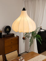 Chestnut Fabric Pendant Light – Warm Beige Shade with Walnut Accents for Living Spaces