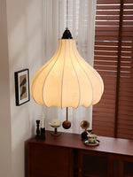 Chestnut Fabric Pendant Light – Warm Beige Shade with Walnut Accents for Living Spaces