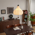 Chestnut Fabric Pendant Light – Warm Beige Shade with Walnut Accents for Living Spaces