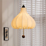Chestnut Fabric Pendant Light – Warm Beige Shade with Walnut Accents for Living Spaces