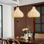 Chestnut Fabric Pendant Light – Warm Beige Shade with Walnut Accents for Living Spaces