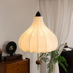 Chestnut Fabric Pendant Light – Warm Beige Shade with Walnut Accents for Living Spaces
