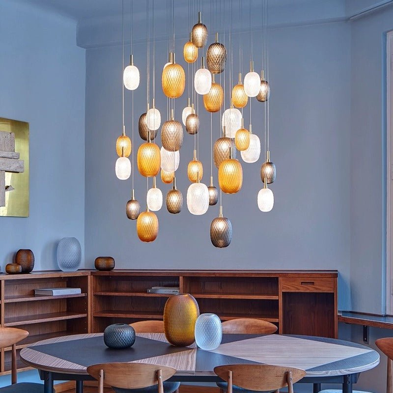 Chromatic Gem Drop Chandelier – Modern Glass Pendant Light for Dining Room and Living Room