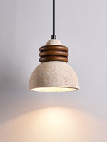 Circoa Loop Pendant Light in Yellow Travertine and Walnut Wood