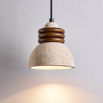 Circoa Loop Pendant Light in Yellow Travertine and Walnut Wood