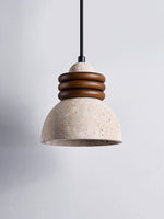 Circoa Loop Pendant Light in Yellow Travertine and Walnut Wood