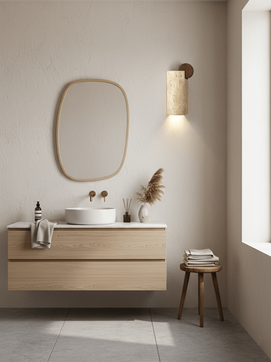 Travertine Wall Sconce with Wood Accent – Modern Minimalist Lighting