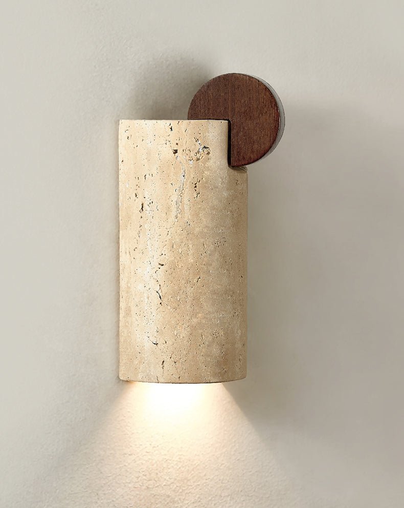 Travertine Wall Sconce with Wood Accent – Modern Minimalist Lighting