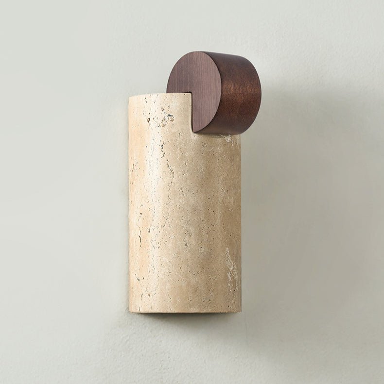 Travertine Wall Sconce with Wood Accent – Modern Minimalist Lighting