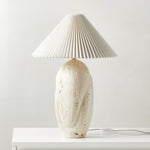 Cirra Sculptural Travertine Table Lamp with Linen Shade