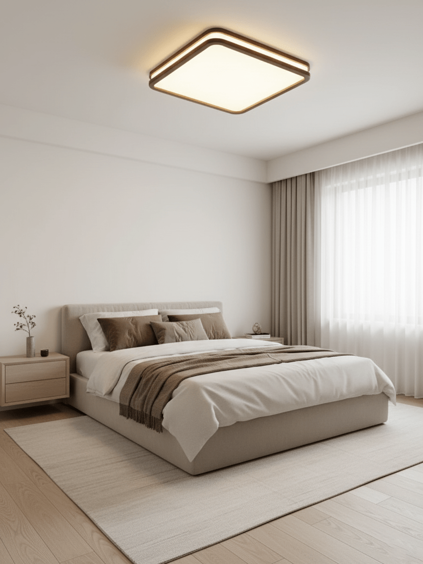 Cirro Modern Wood LED Ceiling Light – Flush Mount for Living Room & Bedroom