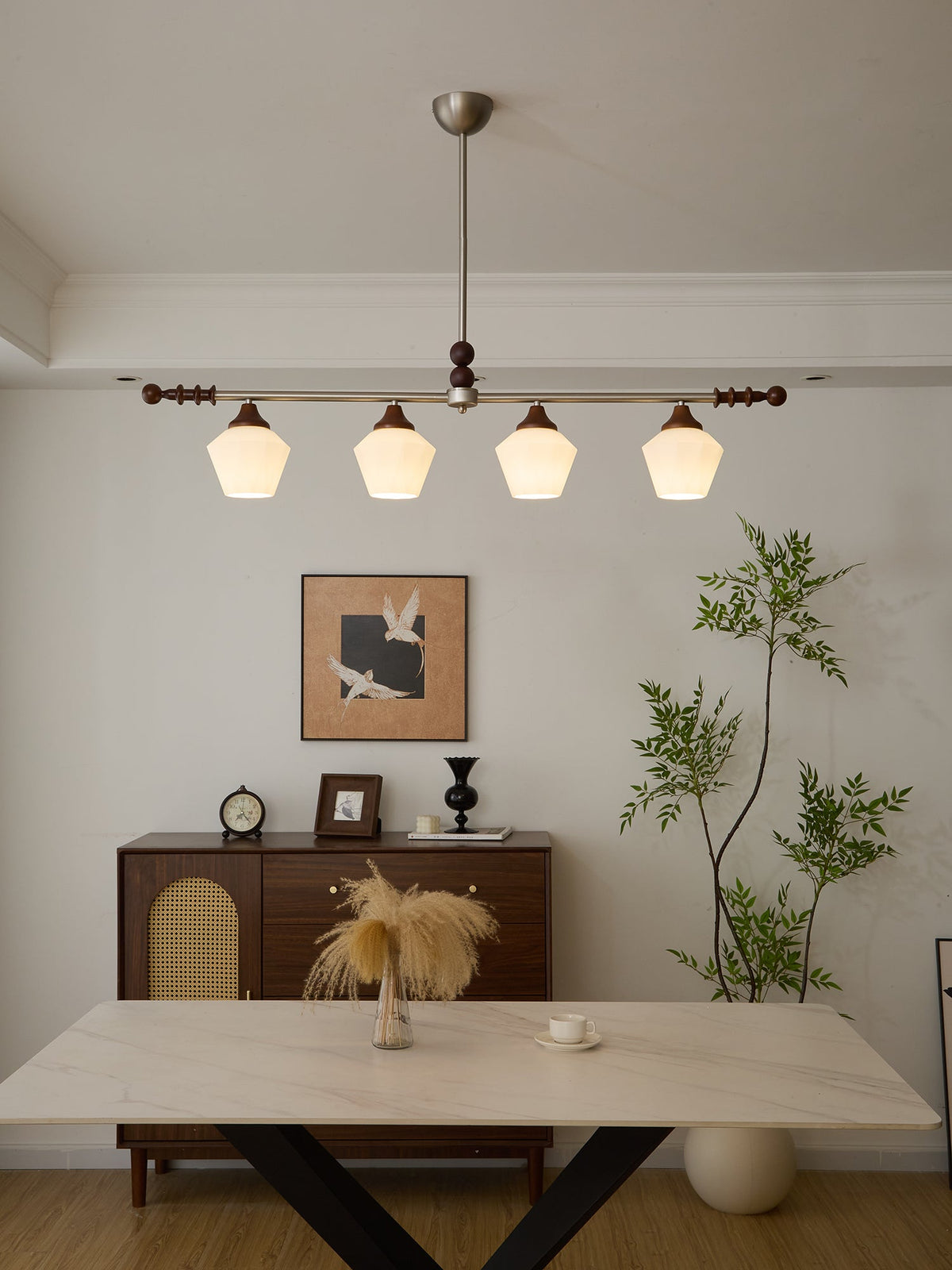 Clarabelle Six-Light Wood and Glass Linear Chandelier