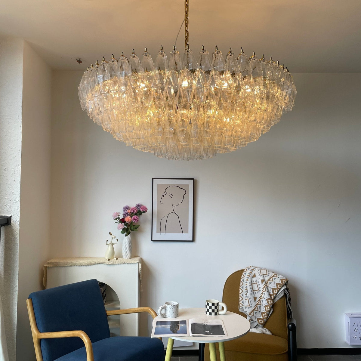 Clear Sorrento Chandelier — 47" Wide Tiered Glass Pendant Light