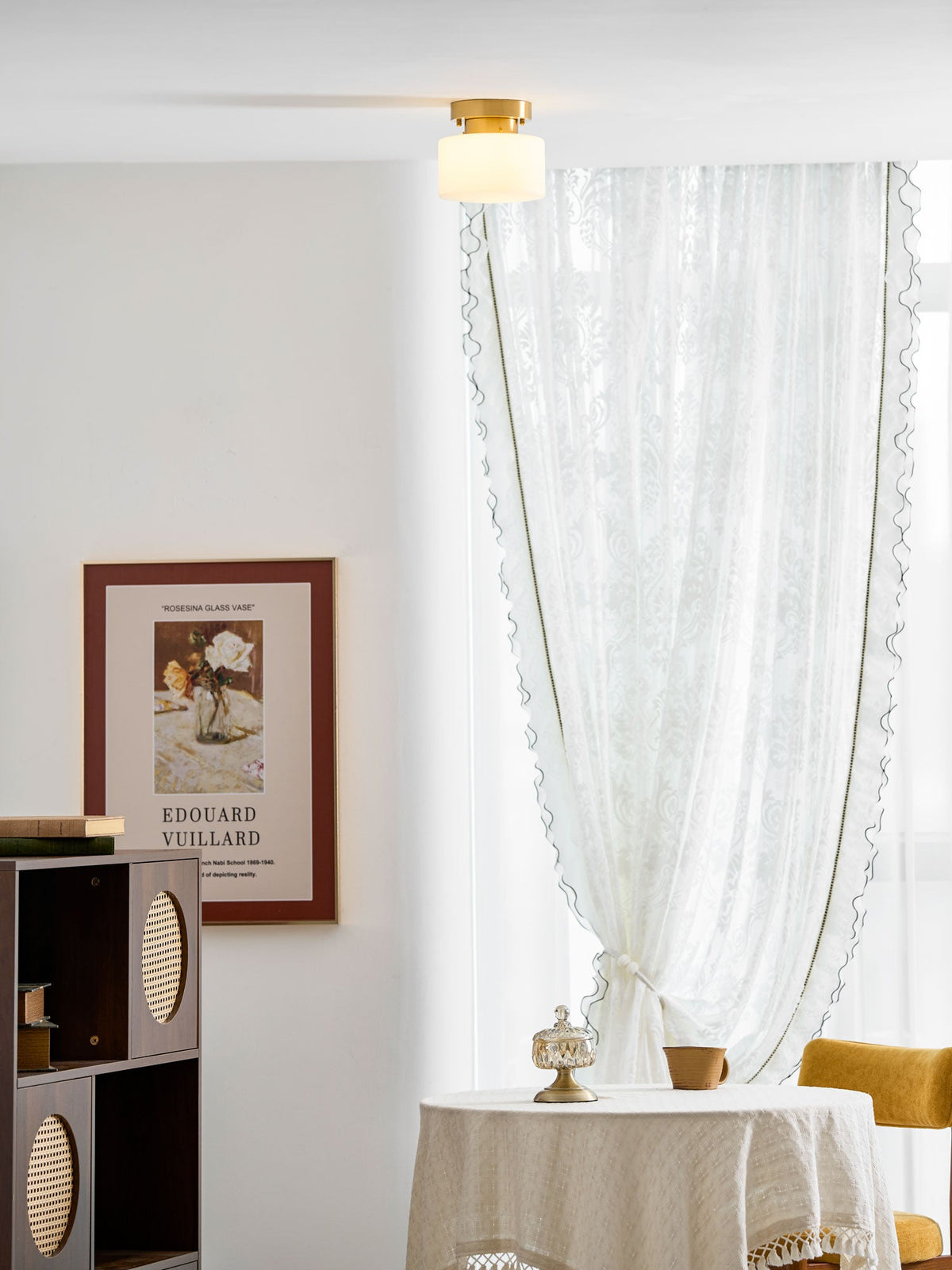 Clinio Flush Mount Ceiling Light in Brass and Opal Glass